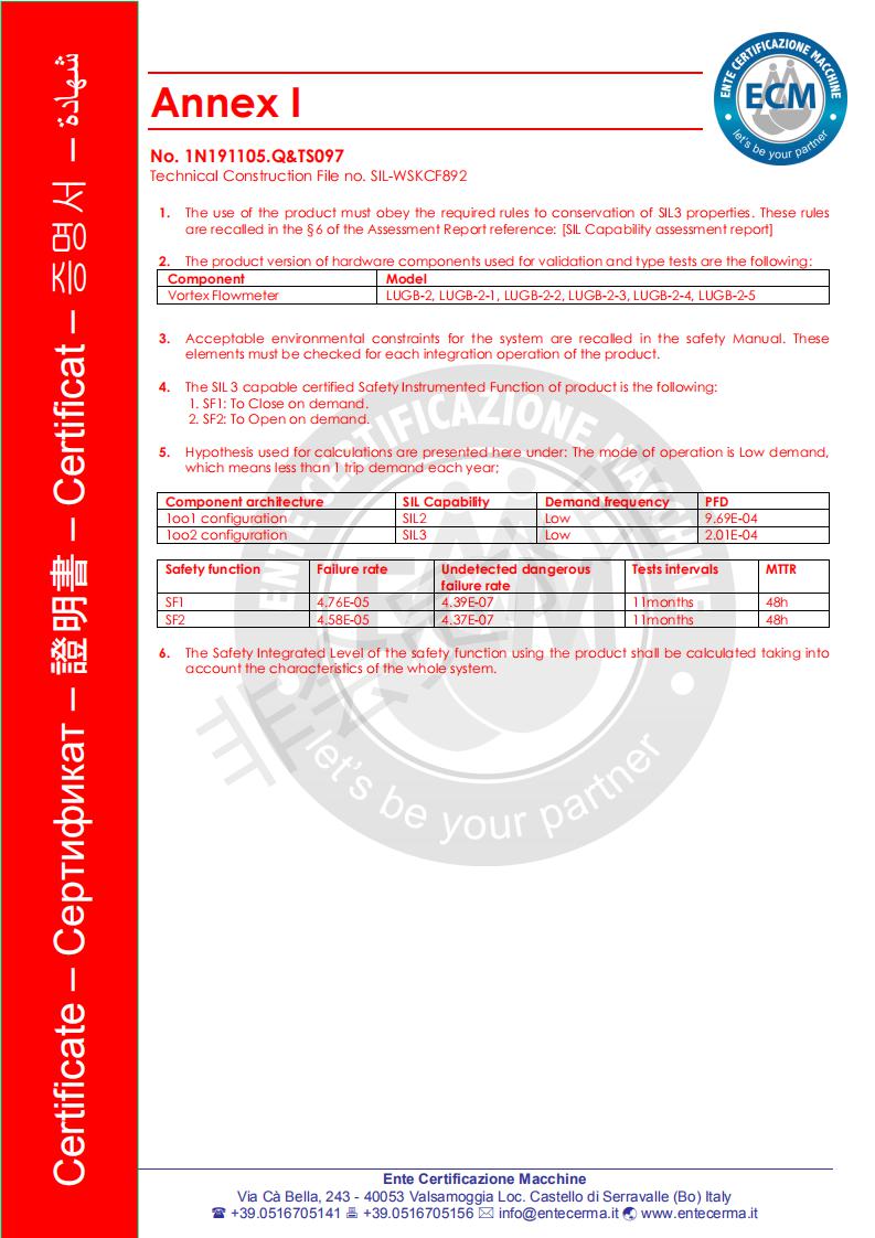 61、涡街流量计SIL认证 61、涡街流量计SIL认证